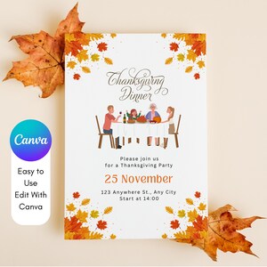 Bearbeitbares Thanksgiving-Dinner Einladung, personalisierte Herbst Feiertagskarte, 5 "x 7" Größe, digitaler Download für Familie und Freunde, angepasst