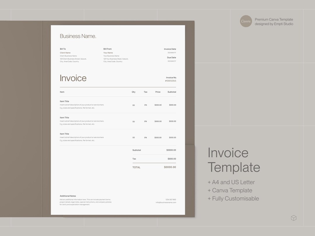 Freelance Invoice Canva Template | Customizable Contractor Invoice for ...