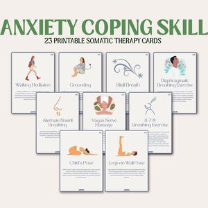 Tarjetas de afrontamiento, atención plena relajante, terapia somática para la depresión y la ansiedad, tarjetas de salud mental, kit de terapia, tarjetas imprimibles