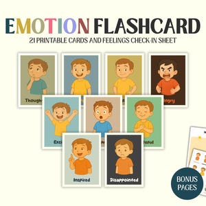 Tarjetas de emociones para niños, tarjetas imprimibles de sentimientos, tarjetas educativas, herramientas de terapia para niños, dibujos animados para niños, descarga de PDF imprimible