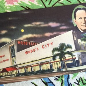 Cartão postal vintage Webb's City Florida lua cheia St. Pete St. Petersburg lembrança kitsch Floridiana