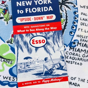 Vintage New York to Florida mapa de carreteras al revés 1950s Esso Happy Motoring souvenir Floridiana travel ephemera kitsch