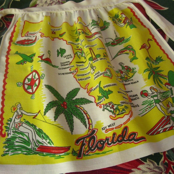 Vintage Florida souvenir apron with palm trees and bathing beauties - 1950s
