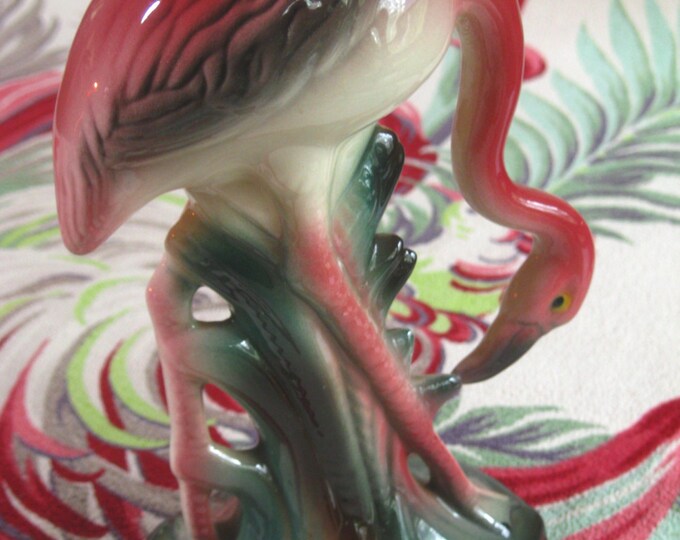 Vintage Flamingo Figurine 1950s Pink Green Black Ivory Etsy
