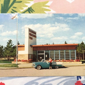 carte postale vintage Floride années 1950 Welcome Station aqua voiture décapotable chrome souvenir kitsch Floridiana