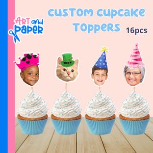 Custom Cupcake Toppers, Cupcake Toppers, Custom photo Cupcake Toppers, custom face cupcake toppers, face on a stick, party decorations