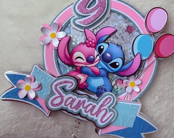Stitch Inspired Cake Topper, Personalized Birthday Party Topper with Name & Age