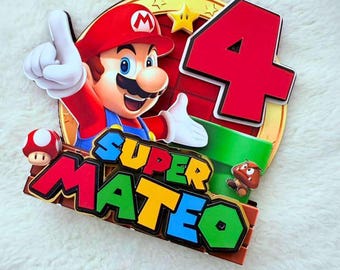 Gamer Birthday Cake Topper – Red and Blue Video Game Party Decor – Custom Name and Age Topper – Boys Gaming Cake Decoration