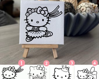 Pink Kitty Mini Canvas Coloring Kit with Easel & Markers – 4x4 Pink Kitty Party Favor for Girls Birthday or Crafts