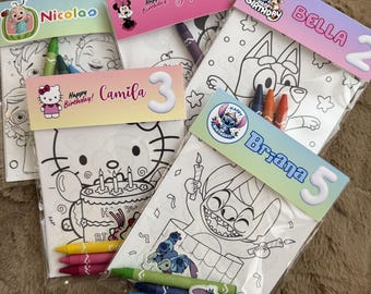 Coloring Party Favors for Kids – Personalized Goodie Bags with Crayons & Stickers – Custom Coloring Pack – Birthday Favor Set (5 Items)