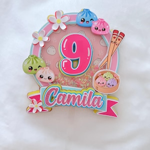 Décoration de gâteau personnalisée en forme de ravioli – Bao Bun Kawaii, décoration d'anniversaire avec nom personnalisé, décoration mignonne pour fête gourmande
