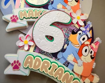 Bluey Birthday Cake Topper Personalized | Kids Party Decoration