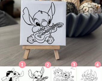 Stitch Mini Canvas Coloring Kit with Easel & Markers – 4x4 Alien Art Party Favor for Birthday or Classroom Fun