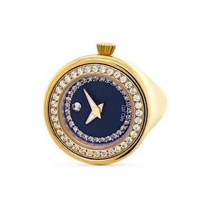 Luxury Ring Watch by Mojid Real Working Finger Clock Wristwatch Made Using Premium Materials (Gold-Navy Blue Dial)