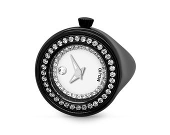 Reloj con anillo de cristal, manecillas bioluminiscentes, acero inoxidable