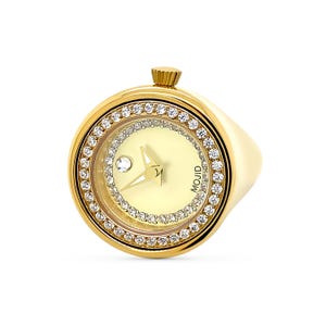 Luxury Ring Watch by Mojid Real Working Finger Clock Wristwatch Made Using Premium Materials (Gold-Gold Dial)