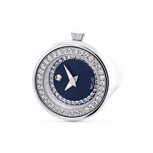 Luxury Ring Watch by Mojid Real Working Finger Clock Wristwatch Made Using Premium Materials (Silver-Navy Blue Dial)
