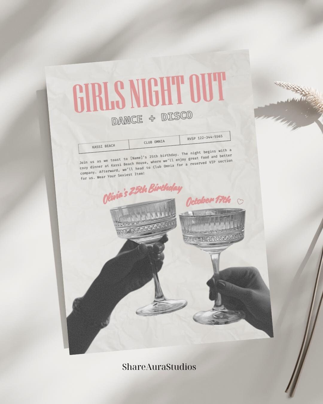 Digital Birthday Invitation, Girls Night Out Editable Invitation ...
