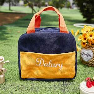 Embroidery Handmade Name Lunchbox Bag- Corduroy Personalized Lunch Bag With Yarn Name  Gift for Kid Gifts - Back to School Bag,Kid Tote bag