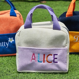 Custom Corduroy Lunchbox Bag- Corduroy Personalized Lunch Bag With Yarn Name - Gift for Kid Gifts - Back to School Bag - Kid Tote bag