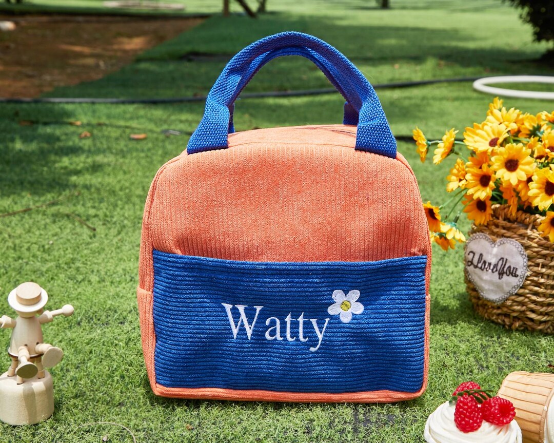 Custom School Name Lunchbox Bag - Corduroy Personalized Lunch Bag With ...