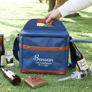 パーソナライズされた花婿の付添人用クーラーバックパック、カスタムランチクーラーバックパック、ゴルフビールクーラー、ハイキングクーラーバックパック、ベストマンギフト、花婿の付添人ギフト