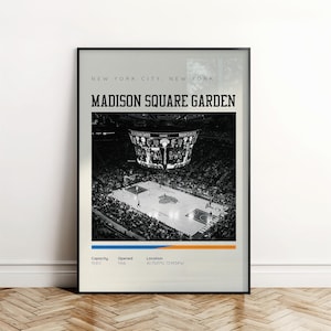 Póster del estadio de los New York Knicks, impresión del Madison Square Garden, arte mural de baloncesto de la NBA, decoración de los Knicks, descarga digital, pósteres del estadio de la NBA
