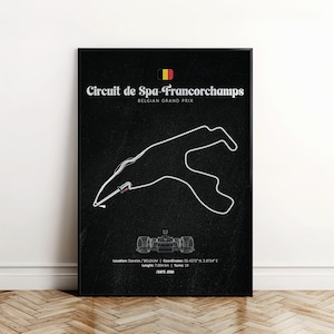 Belgische Grand Prix-poster, Spa Francorchamps F1-circuitkunst, Formule 1-circuitprint, motorsport-muurdecoratie, digitale download, F1-circuit