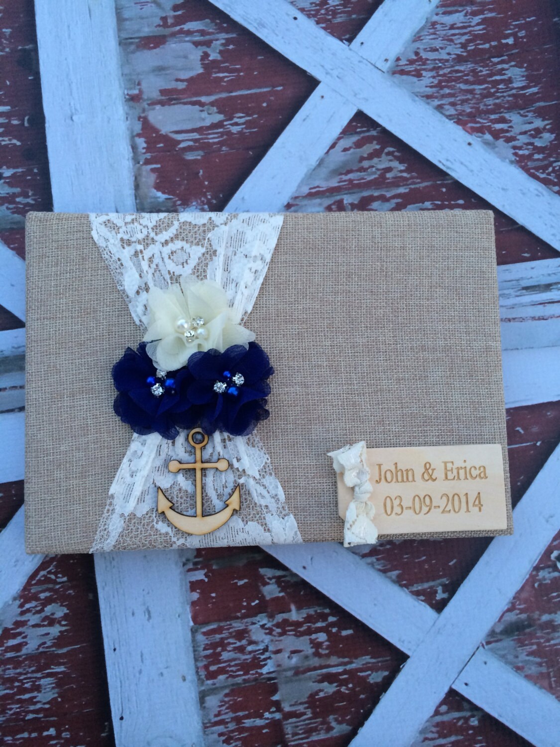 Nautical wedding / burlap Wedding Guest book custom guest Etsy