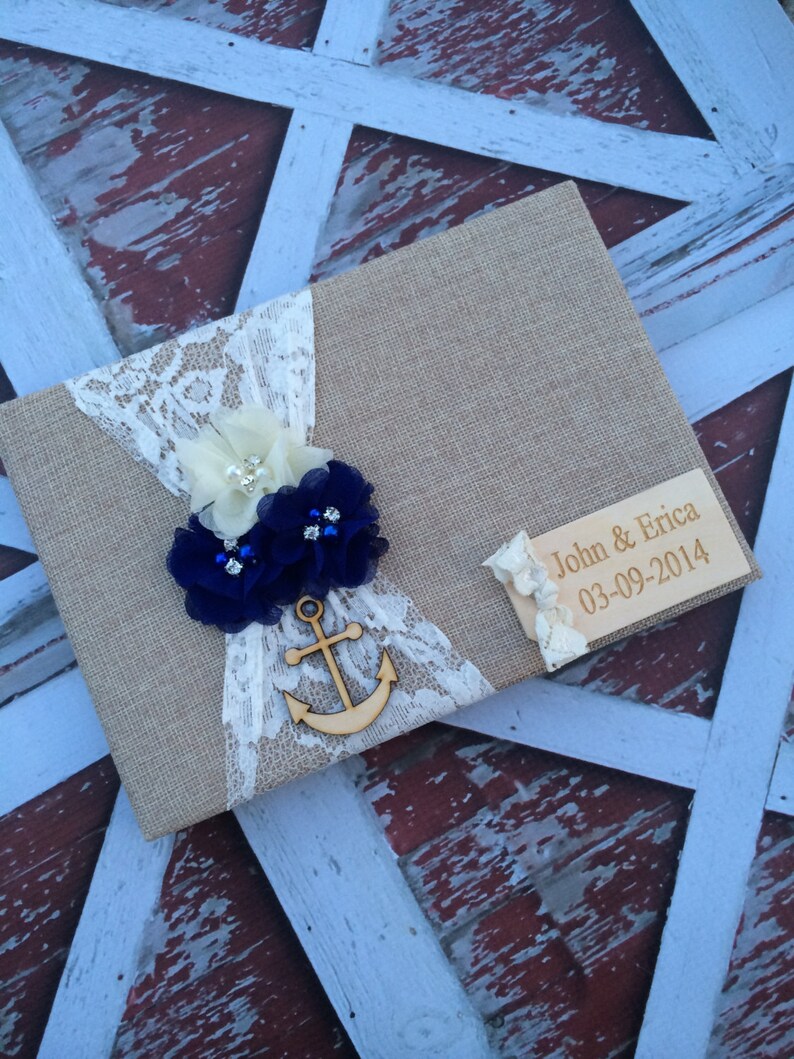 Nautical wedding / burlap Wedding Guest book custom guest Etsy