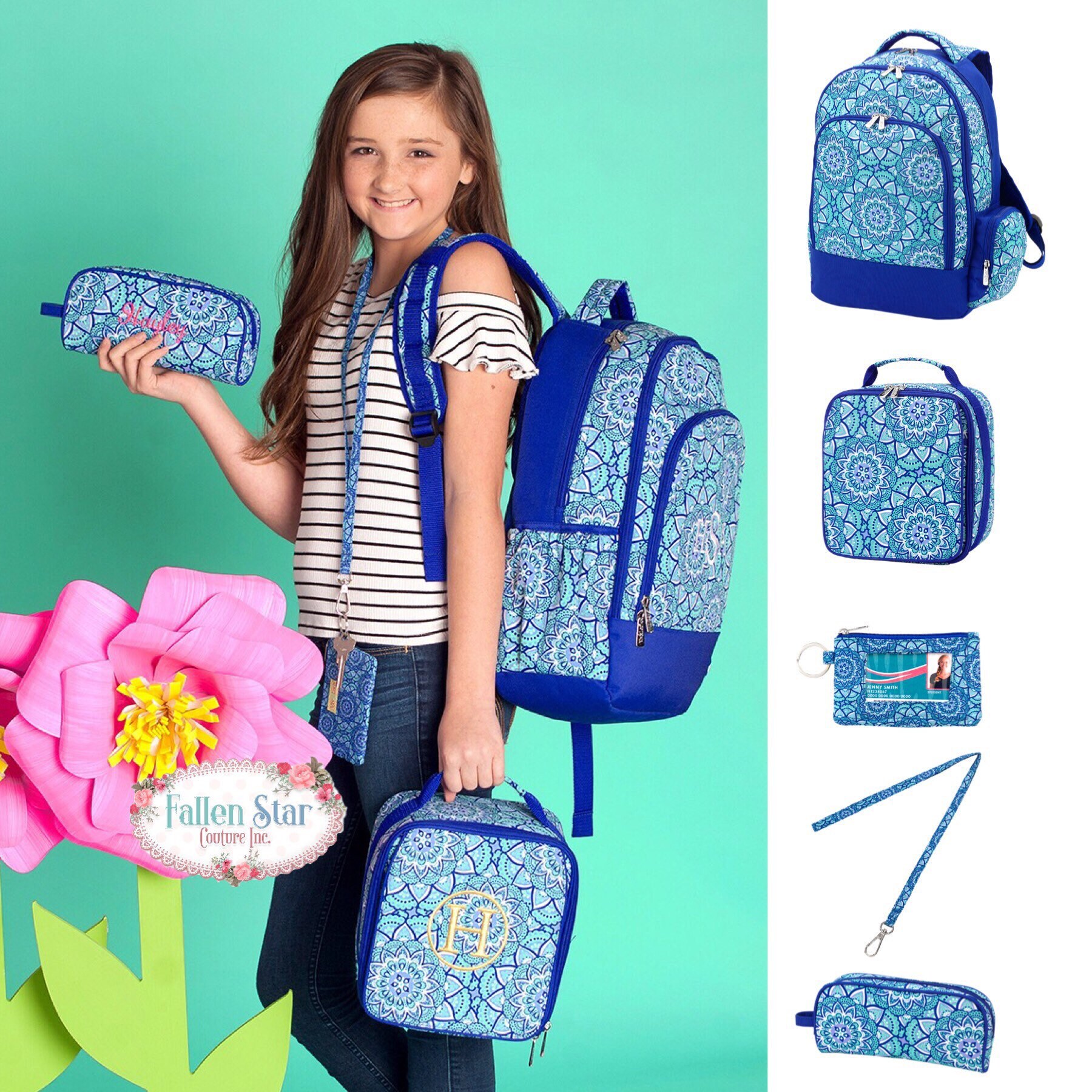 monogrammed backpack and lunchbox