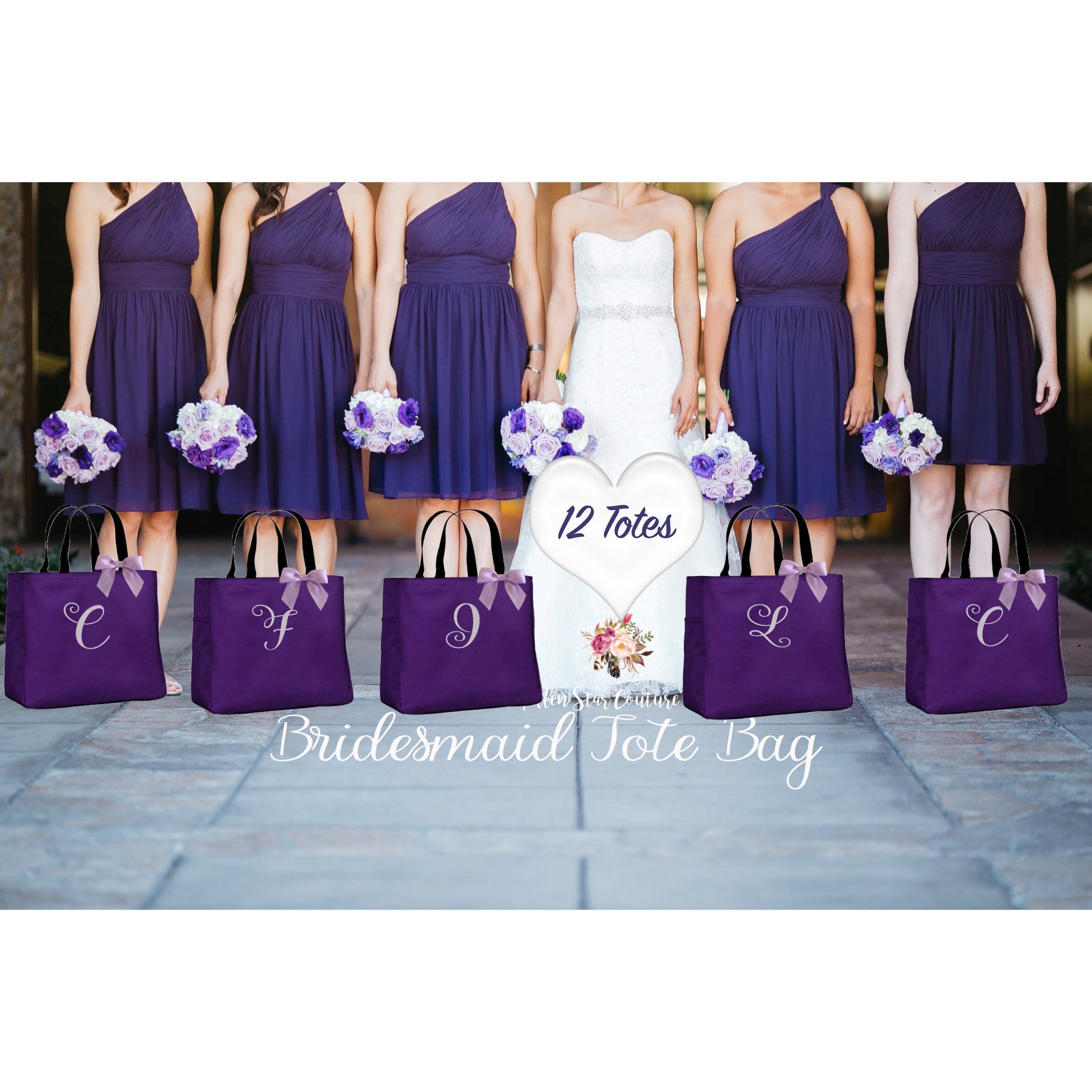 12 wedding party tote bags bridesmaid wedding gifts wedding tote
