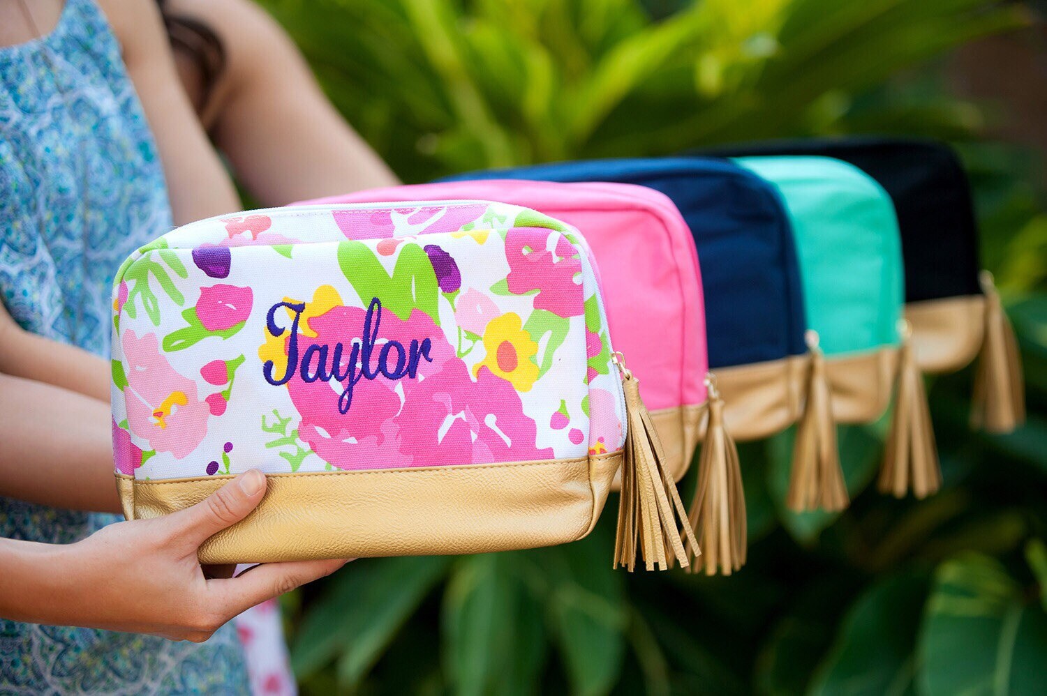 Personalized LARGE Makeup Bag, Cabana Cosmetic Case , Monogrammed