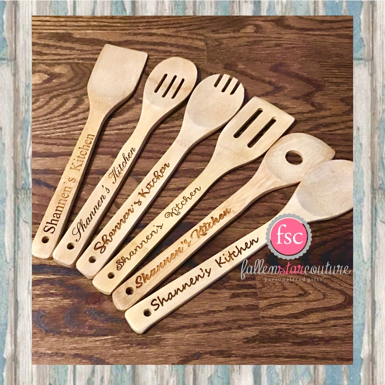 Personalized bamboo utensil holder & utensils personalized Etsy