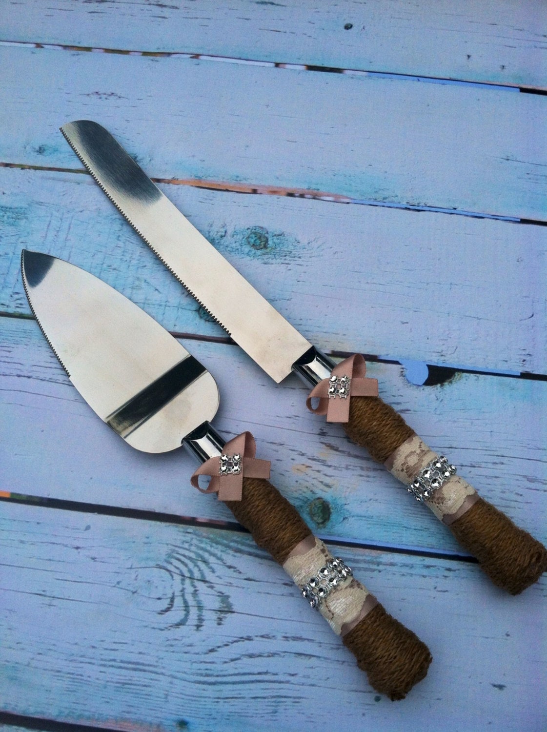 TAUPE / Wedding cake knife set / burlap knife set / cake Etsy