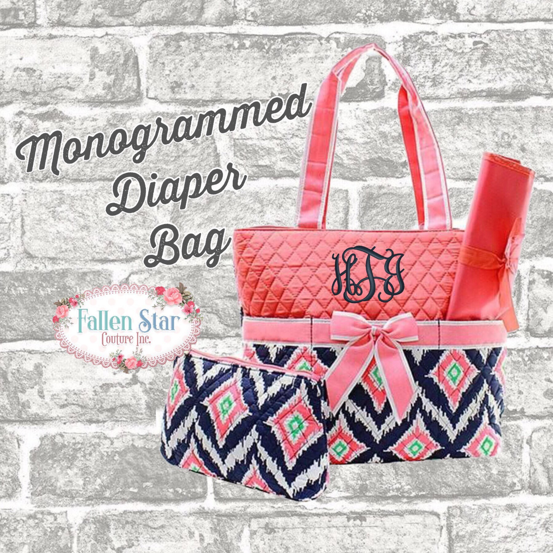 monogrammed quilted diaper bags