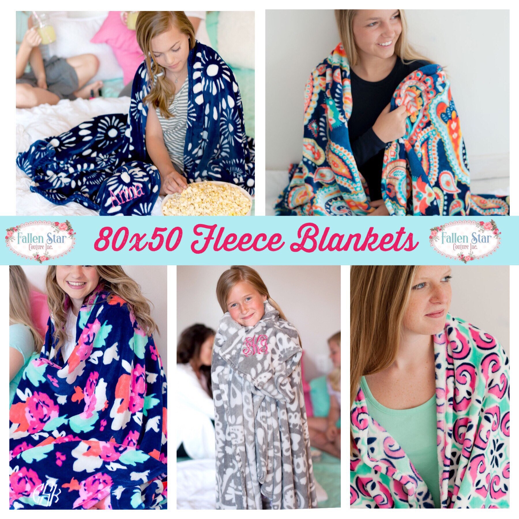 Monogrammed Fleece Blanket Personalized Blanket Teen Gift Etsy