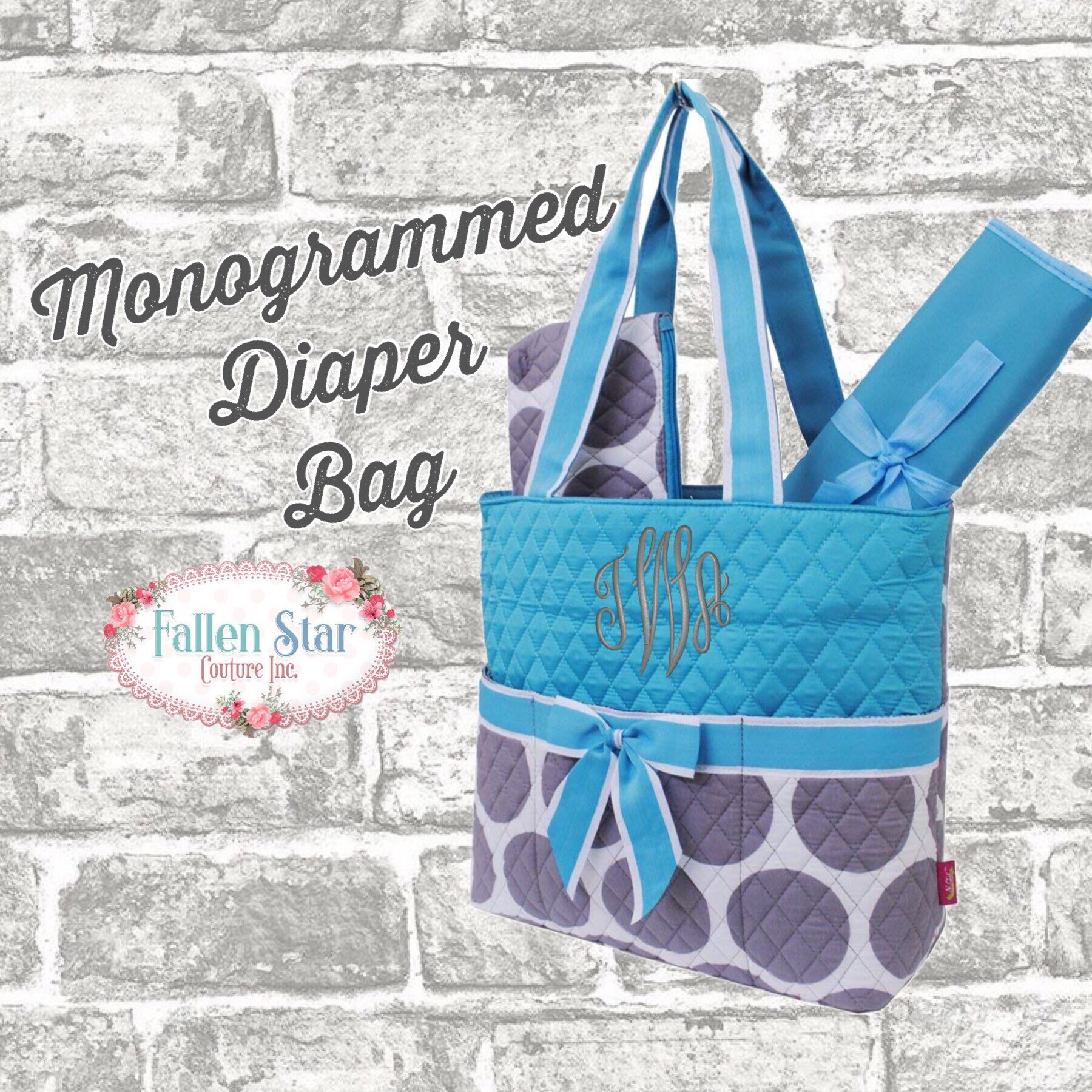 monogrammed quilted diaper bags