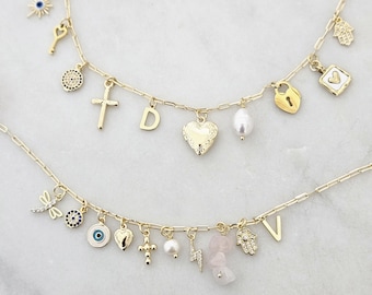 Set Necklace Bracelet Build Your Own Custom Charm Necklace & Bracelet Set Pick Your Charms,  Multi Charm Necklace and Bracelet Set, Gift