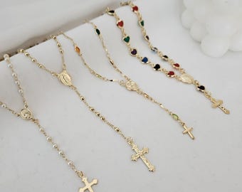18k Gold Filled Rosary Necklace: Personalized Catholic Jewelry Gift
