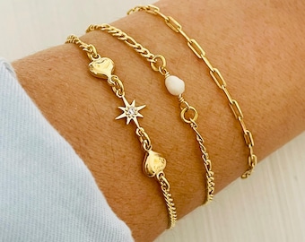 s-l400.jpg 18K Gold Bracelet With Heart And Star Charms main image 2