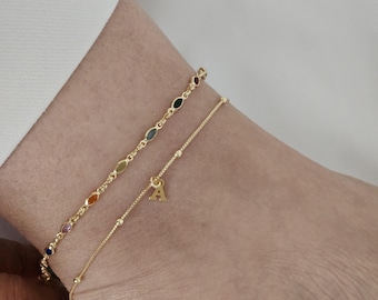 18K Gold Filled Rainbow Crystal Anklet Set: Waterproof Anklet Bracelet
