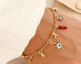 Gold Filled Charm Bracelet: Personalized Initial, Protection Jewelry