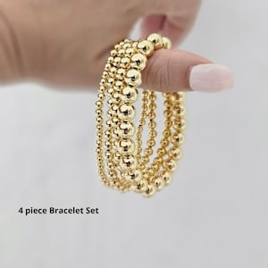 4 Piece 18K Gold Filled Beaded Bracelet Set Gold Ball Bracelet Gold Beaded Bracelet Elastic Gold Bracelet Gift For Her Stretchable Bracelet