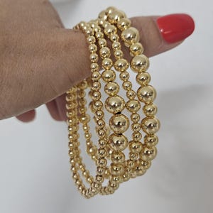 18K Gold Filled Beaded Bracelet Set Gold Ball Bracelet Gold Beaded Bracelet Elastic Gold Bracelet Gift For Her Stretchable Bracelet