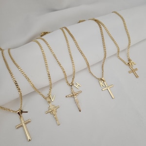 18k Gold Filled Cross Necklace, Personalize Necklace Gift for Him, Gold Cross Necklace for Men, Boys Cross Necklace, Christian Gifts for Him
