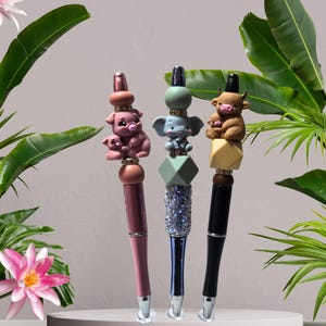 Entzückende Perlenstifte - Spaß & einzigartige Tierstift Designs | Separat erhältlich | Elefant, Schweine, Highland Kuh