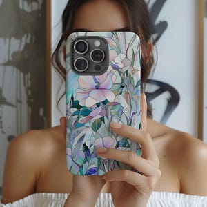 Wildflower Stained Glass Effect Phone Case, Floral 3D Mosaic Tough Case, Stained Glass Pearl Effect with Flowers, Case for iPhone Samsung