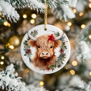 Ornament Highland Cow, geschenken boerderijdieren, ornament koe, cadeaus voor haar, kerstornament