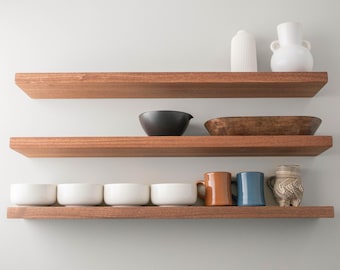 Solid African Mahogany Floating Shelf – Modern Wall Mounted Shelves